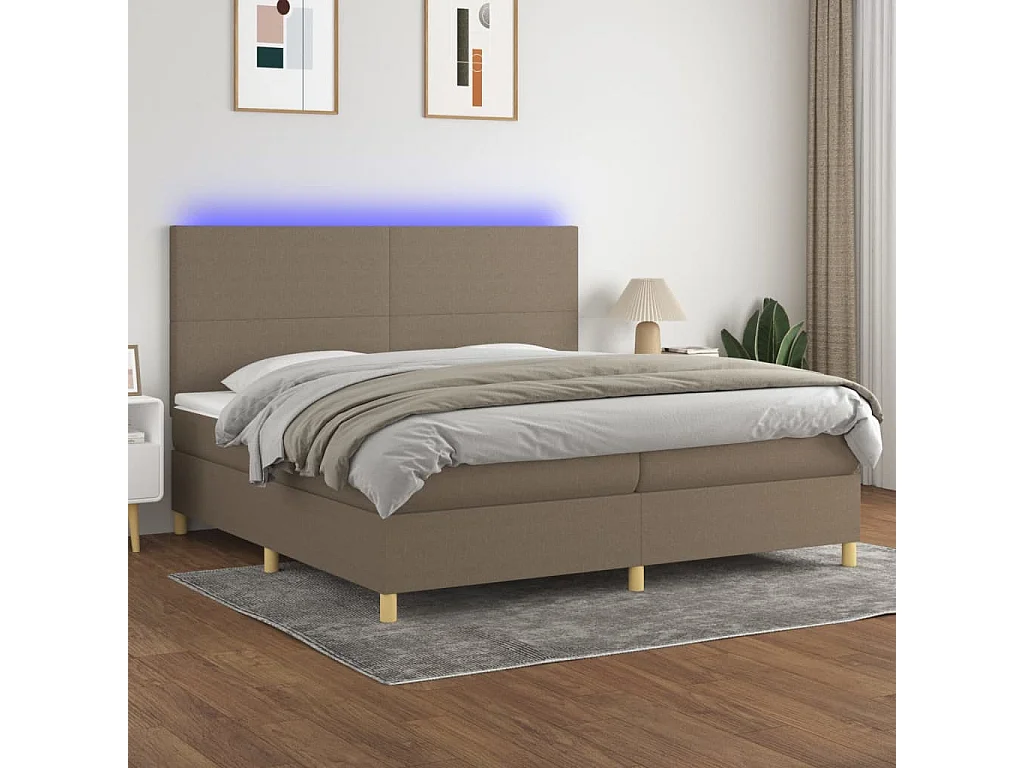 Sommier à lattes de lit et matelas et LED Taupe 200x200cm Tissu