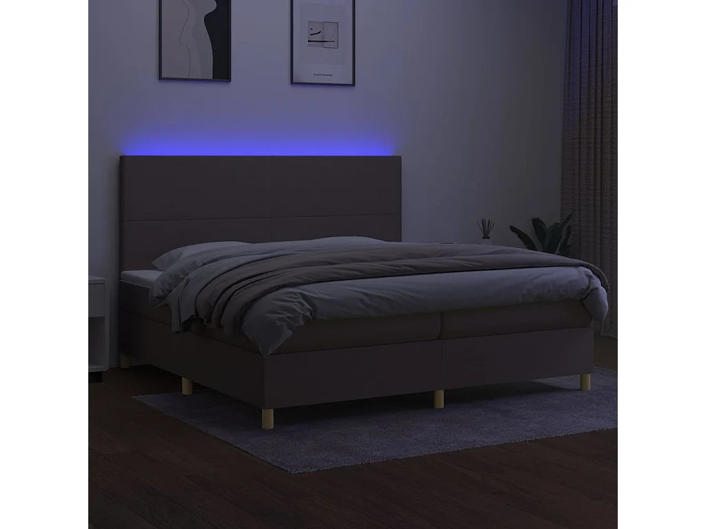 Sommier à lattes de lit et matelas et LED Taupe 200x200cm Tissu