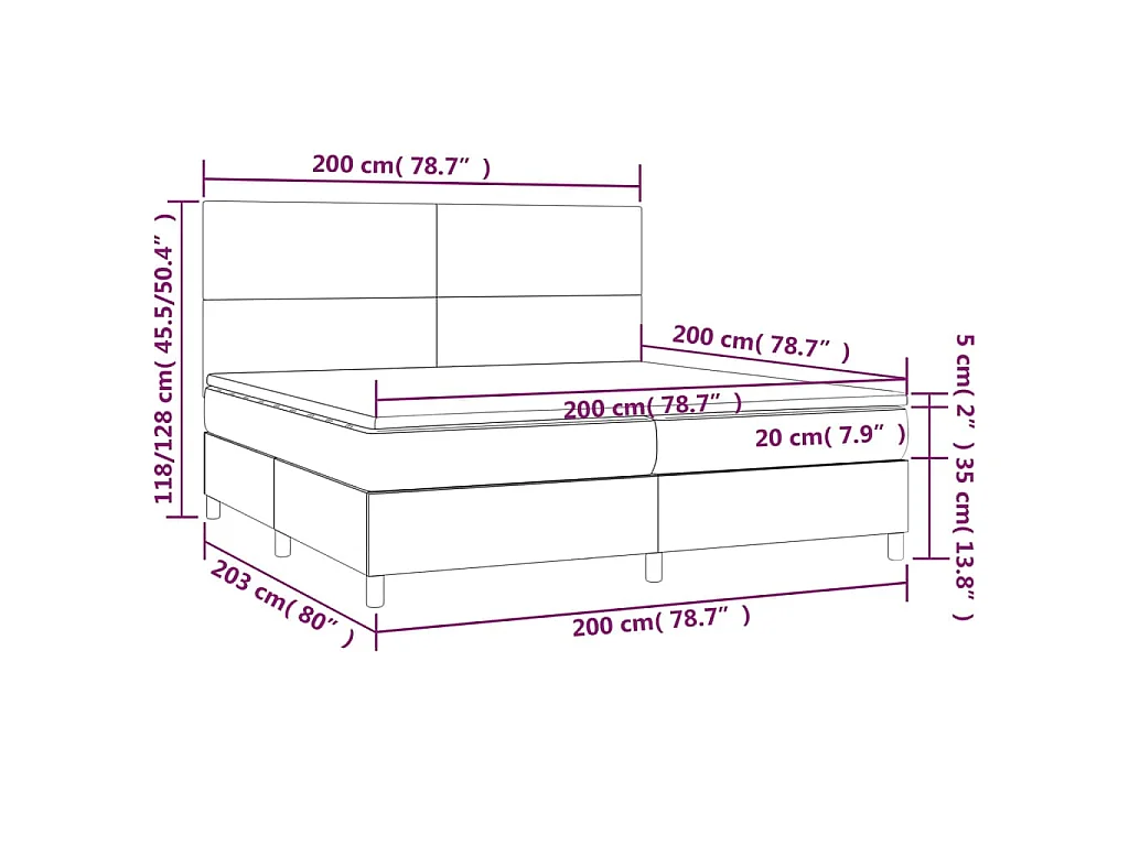 Boxspring met matras en LED stof taupe 200x200 cm