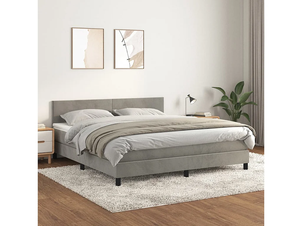 Giroletto a Molle con Materasso Grigio Chiaro 180x200cm Velluto