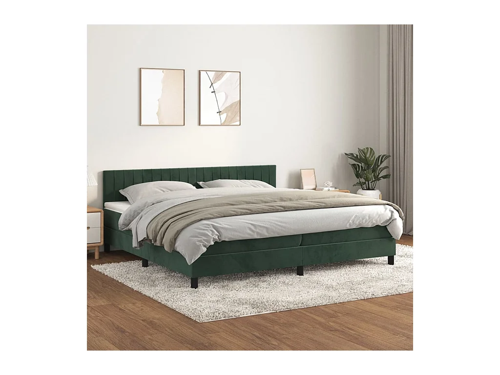 Sommier à lattes de lit et matelas Vert foncé 200x200cm Velours