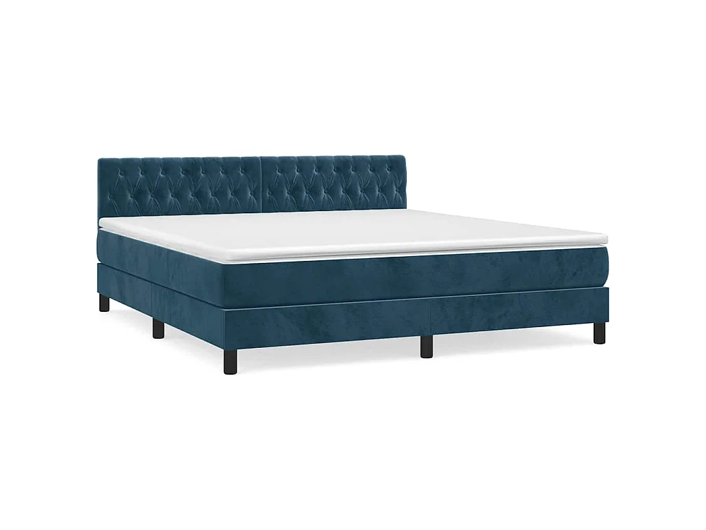 Cama box spring con colchón terciopelo azul oscuro 180x200 cm