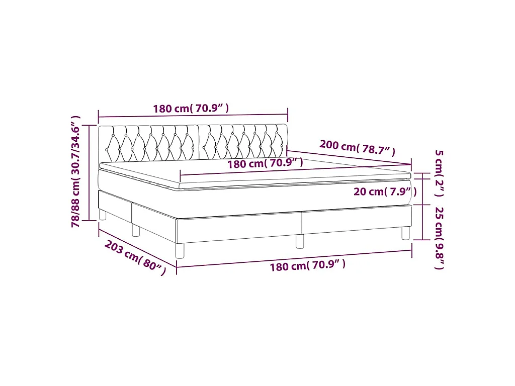Cama box spring con colchón terciopelo azul oscuro 180x200 cm