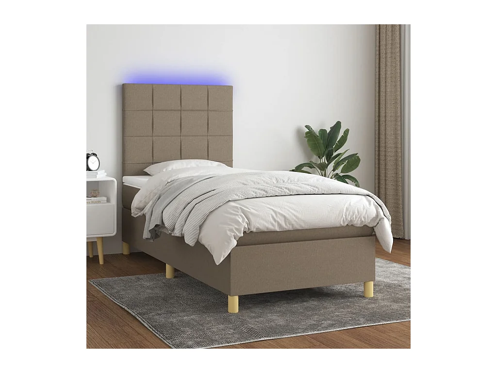Sommier à lattes de lit et matelas et LED Taupe 100x200cm Tissu
