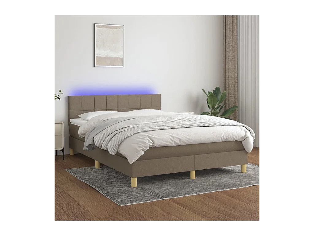 Sommier à lattes de lit avec matelas LED Taupe 140x190 cm Tissu