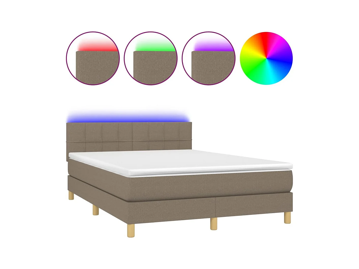 Sommier à lattes de lit avec matelas LED Taupe 140x190 cm Tissu