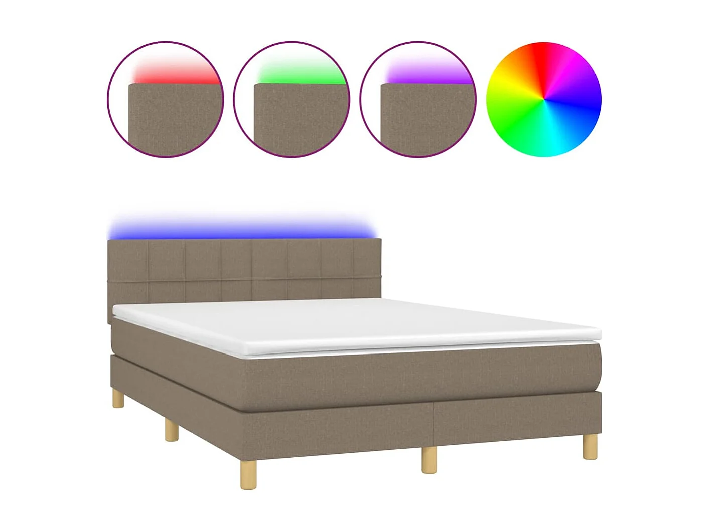 Cama box spring colchón y luces LED tela gris taupe 140x190 cm