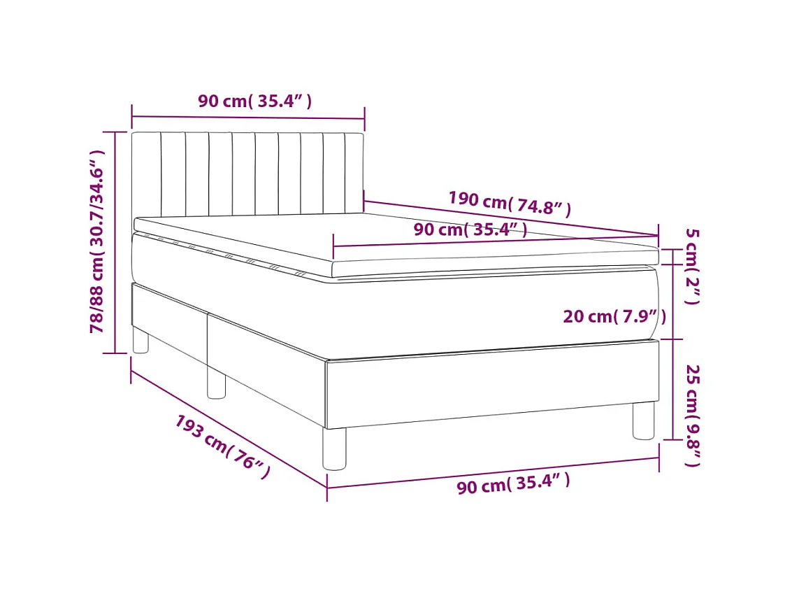 Boxspringbett mit Matratze Dunkelgrau 90x190 cm Samt