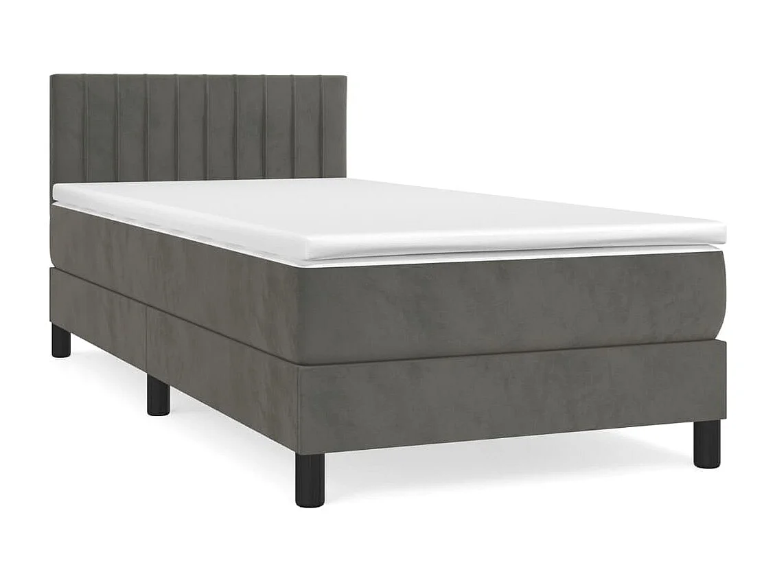 Cama com molas/colchão 90x190 cm veludo cinza-escuro