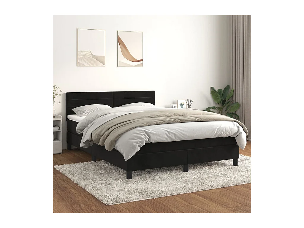 Sommier à lattes de lit avec matelas Noir 140x190 cm Velours