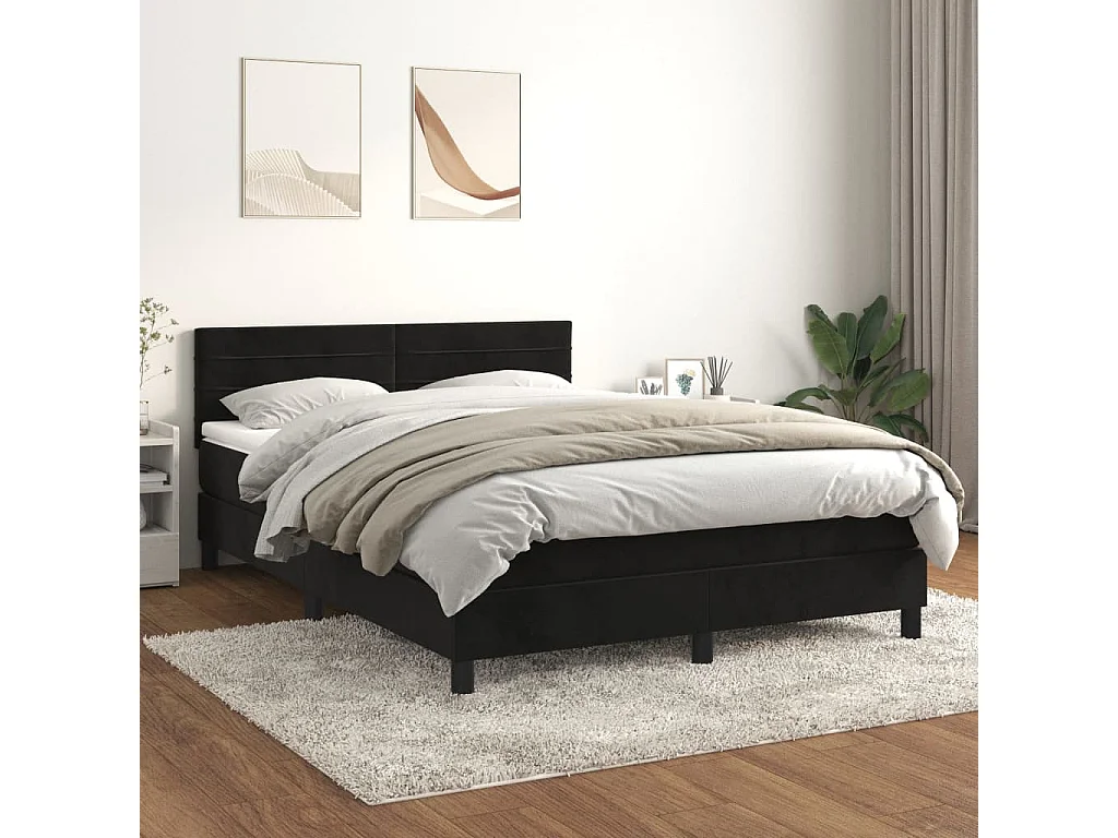 Boxspring met matras fluweel zwart 140x190 cm