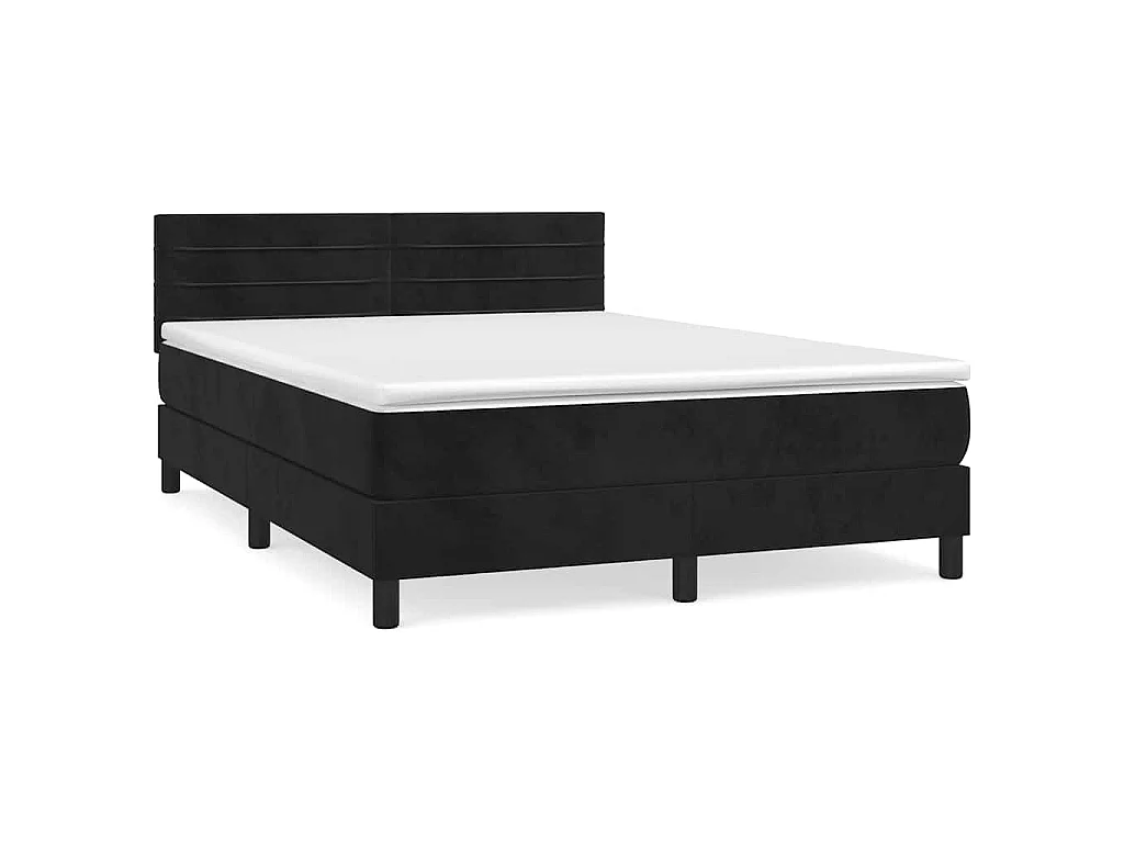 Sommier à lattes de lit avec matelas Noir 140x190 cm Velours