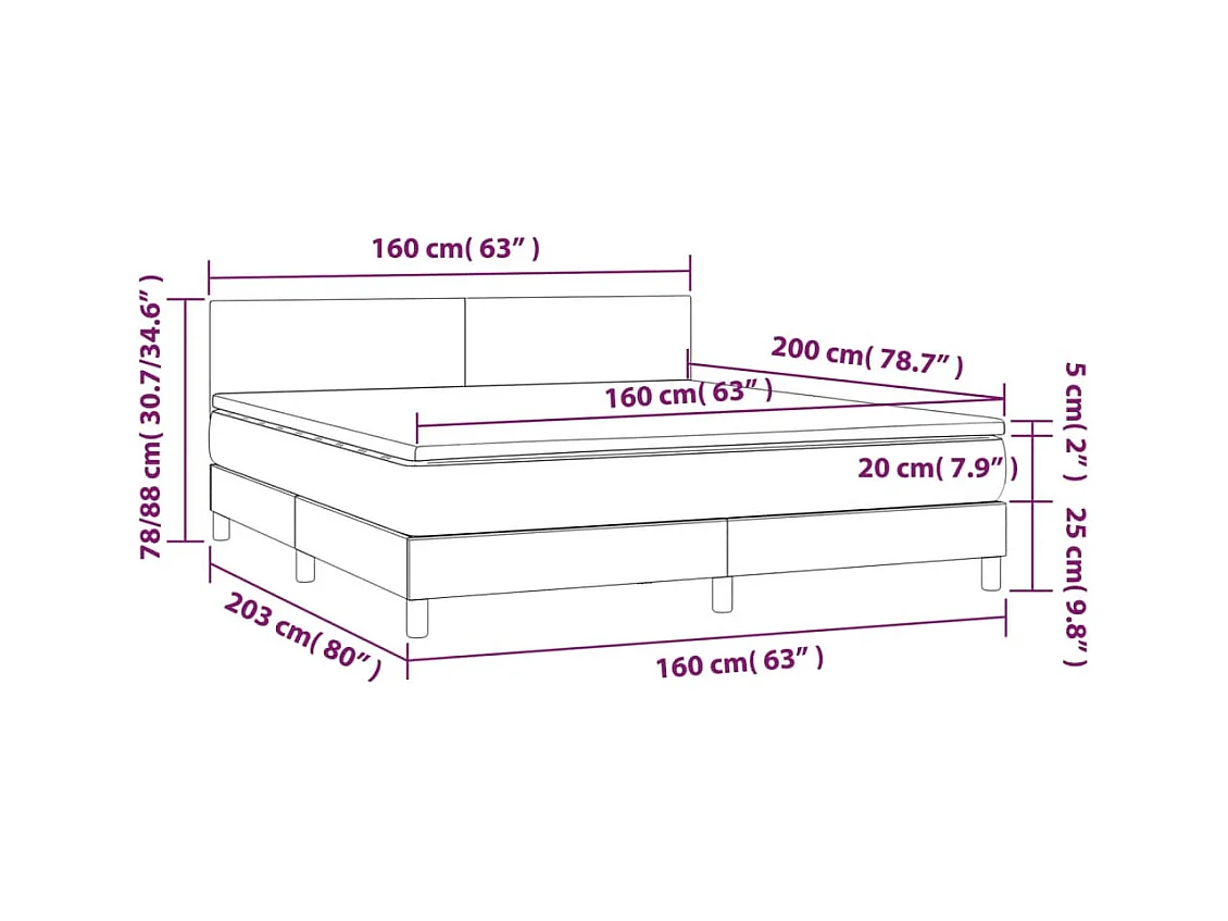 Giroletto a Molle con Materasso Blu Scuro 160x200 cm in Velluto