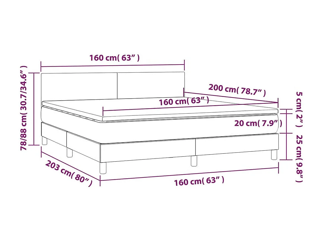 Sommier à lattes de lit et matelas Bleu foncé 160x200cm Velours