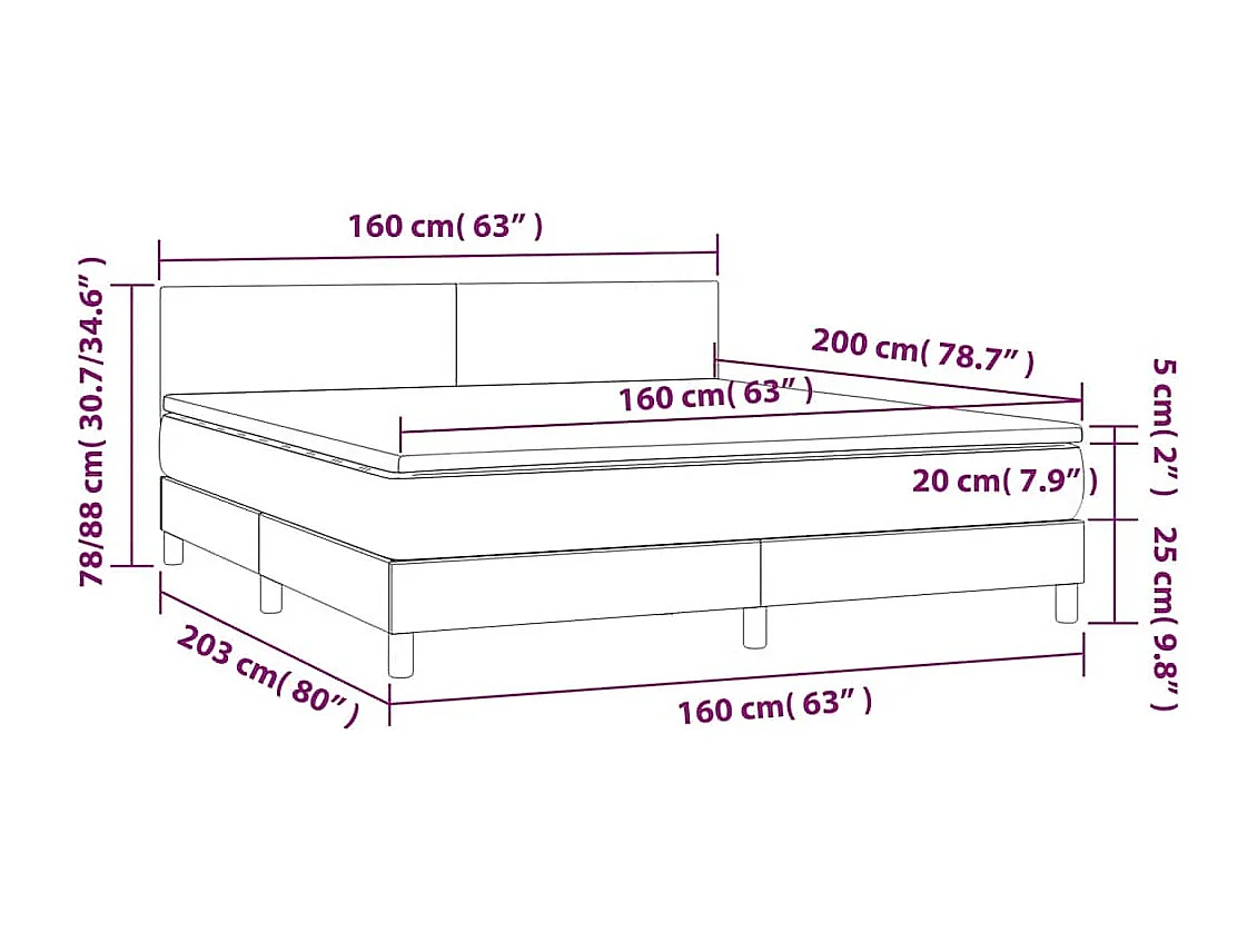 Sommier à lattes de lit et matelas Bleu foncé 160x200cm Velours