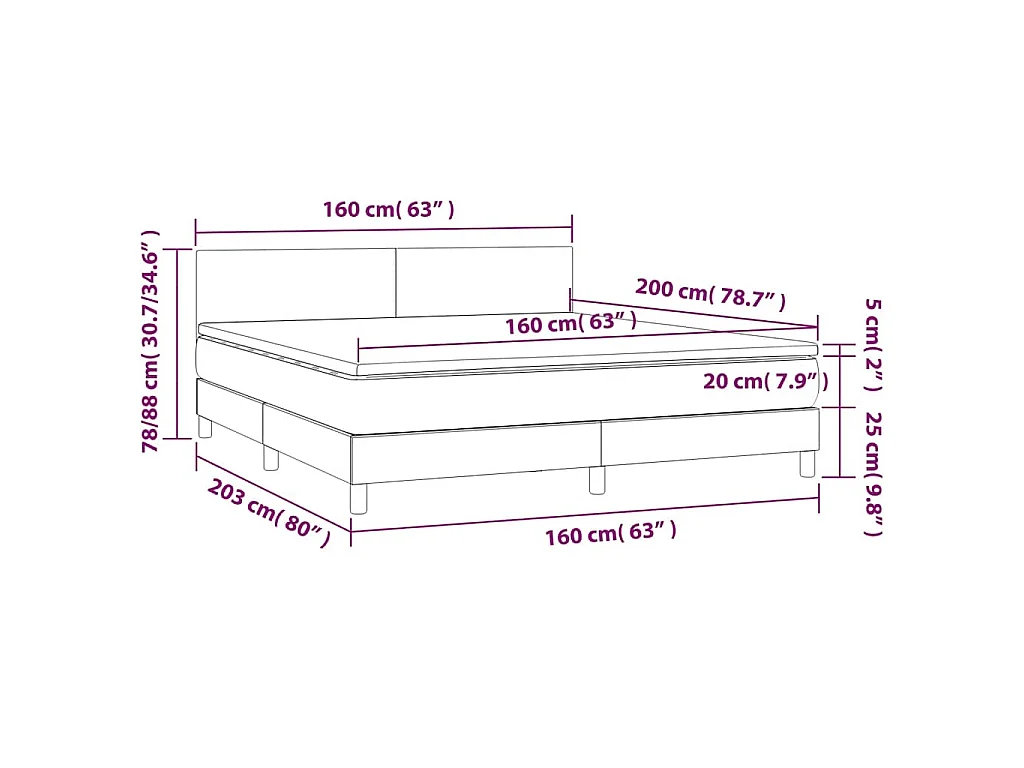 Sommier à lattes de lit et matelas Bleu foncé 160x200cm Velours