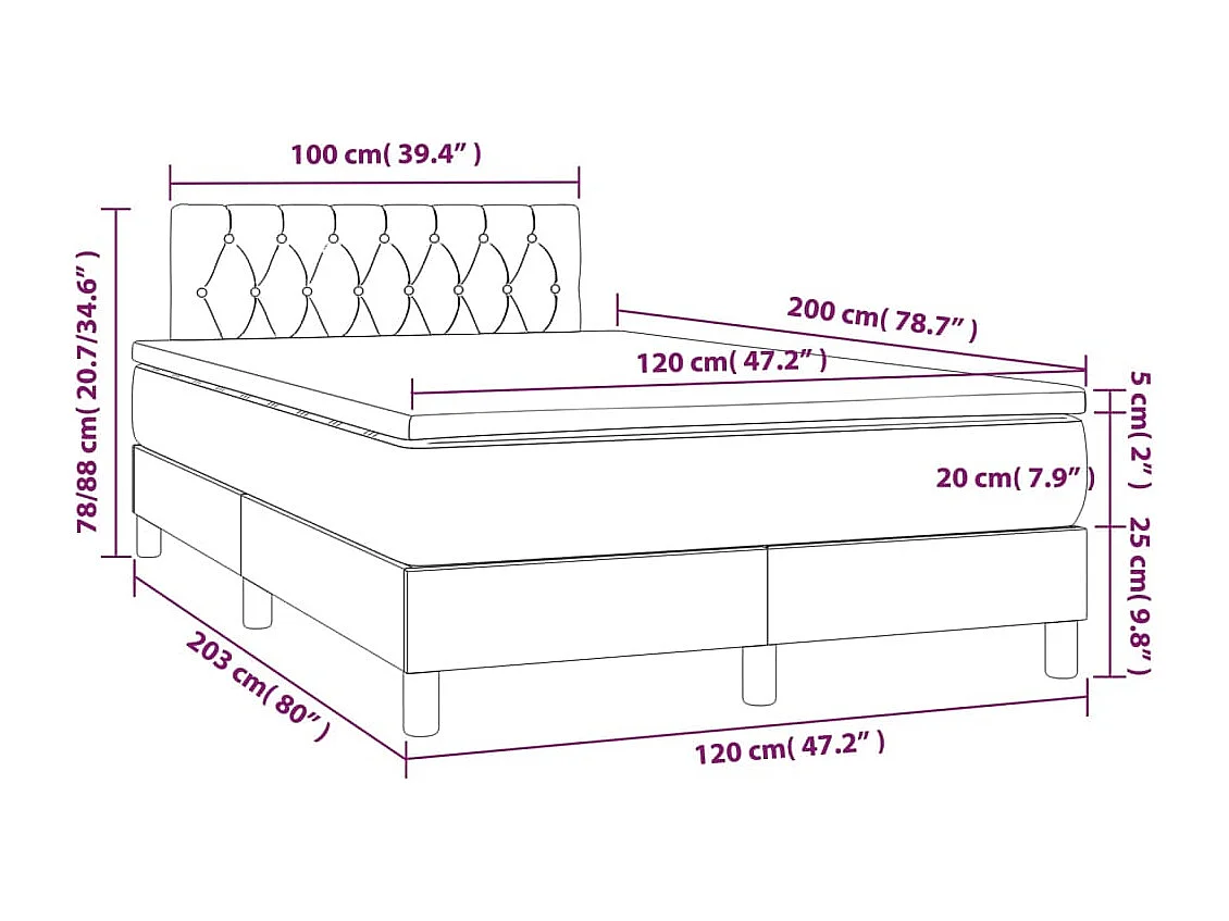 Boxspringbett mit Matratze Rosa 120x200 cm Samt