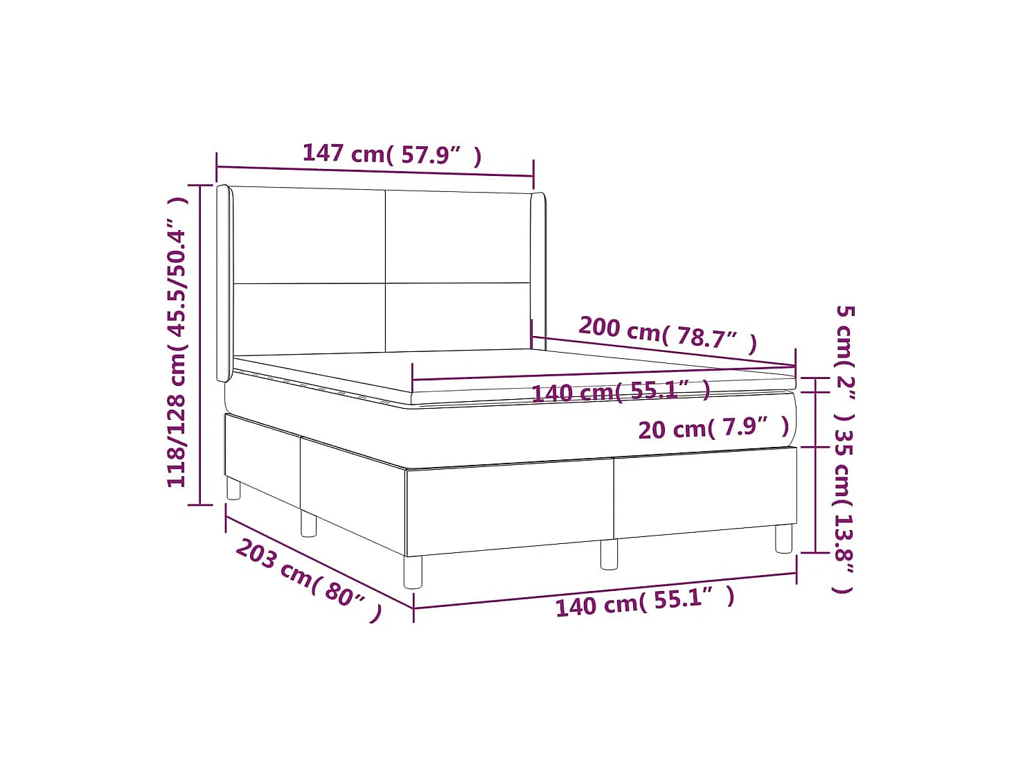 Boxspring met matras en LED stof blauw 140x200 cm