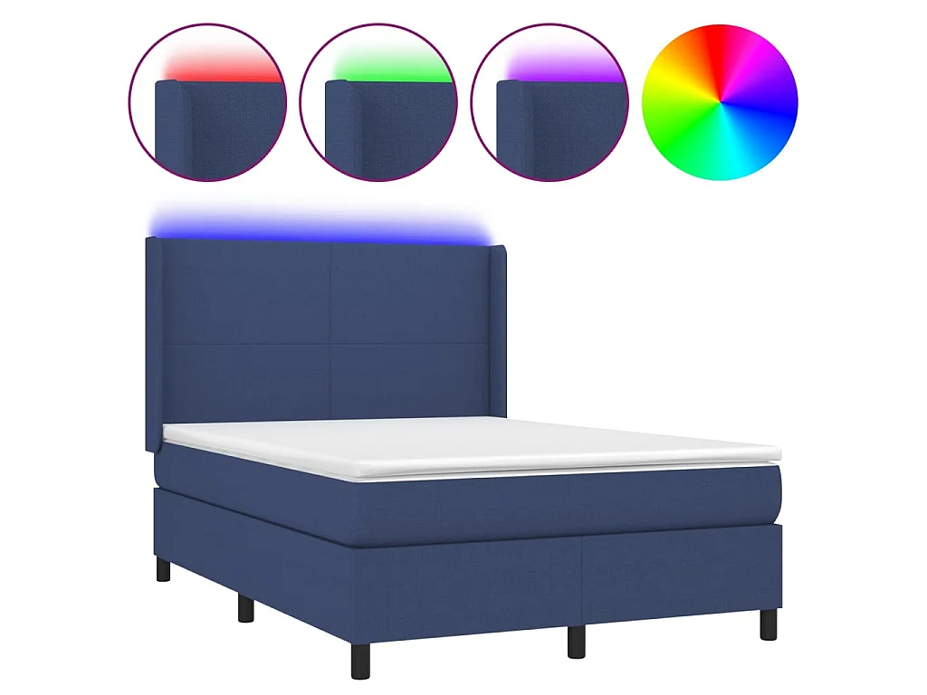 Boxspring met matras en LED stof blauw 140x200 cm