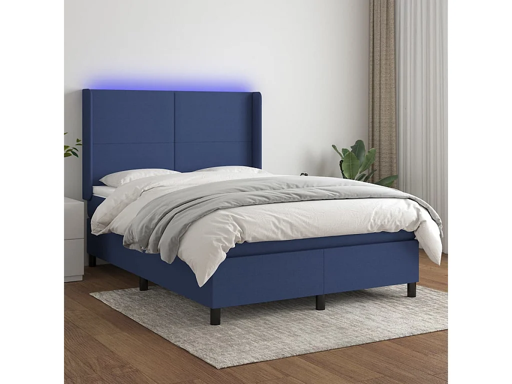 Boxspring met matras en LED stof blauw 140x200 cm