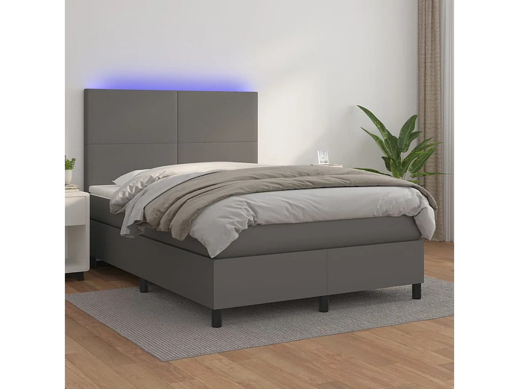 Boxspring met matras en LED kunstleer grijs 140x200 cm