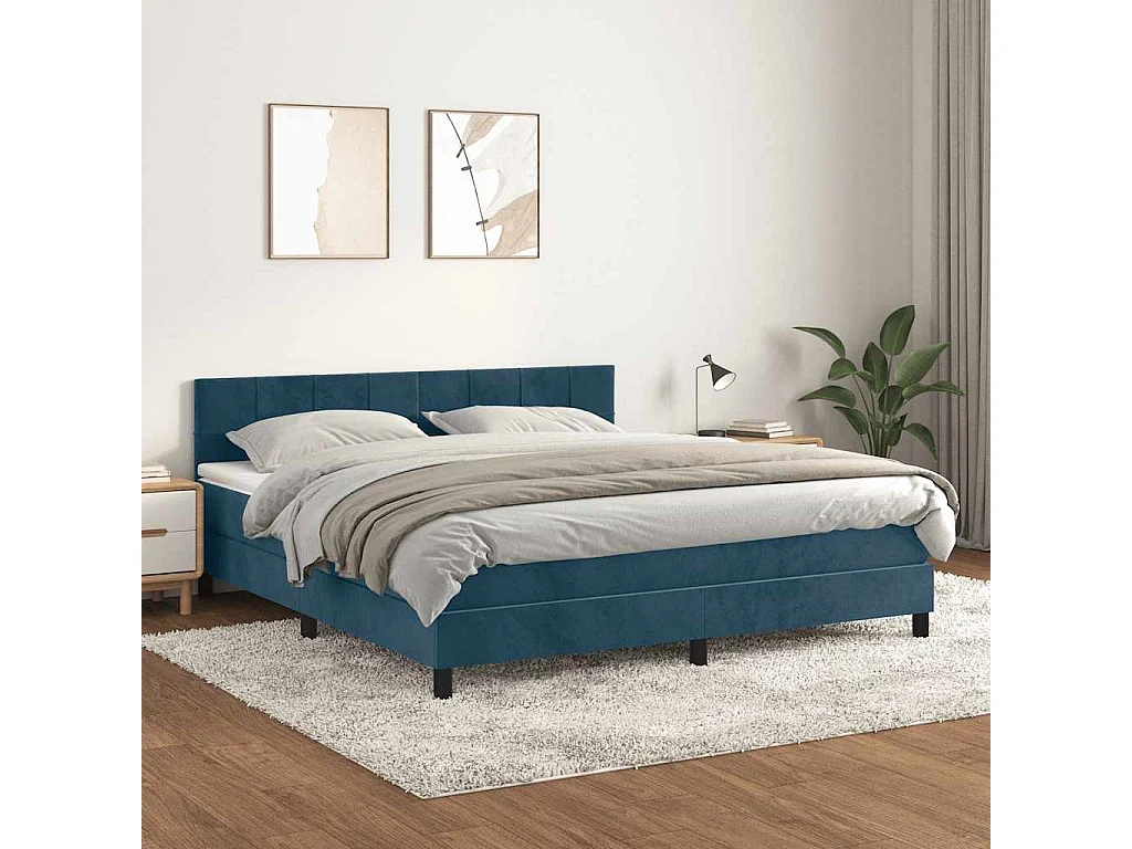 Sommier à lattes de lit et matelas Bleu foncé 180x200cm Velours