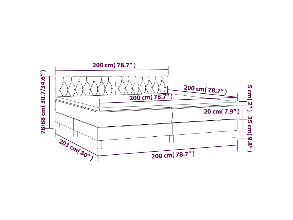 Sommier à lattes de lit avec matelas Rose 200x200 cm Velours