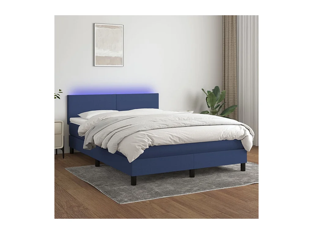 Sommier à lattes de lit avec matelas LED Bleu 140x200 cm Tissu