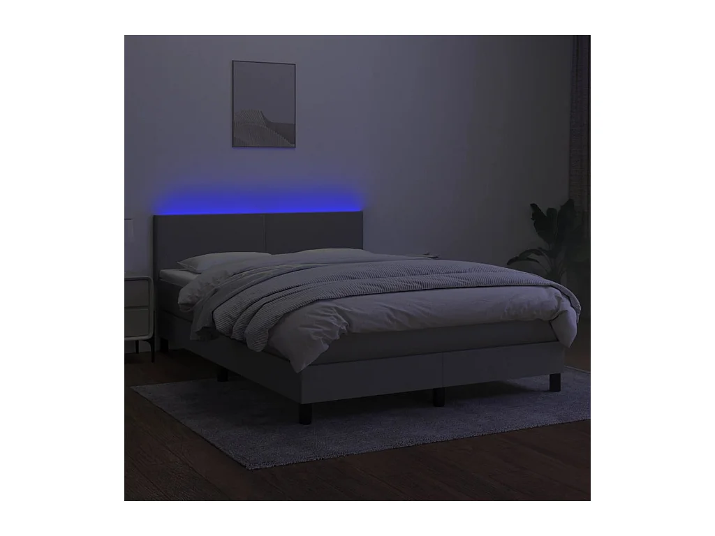 Boxspring met matras en LED stof lichtgrijs 140x190 cm
