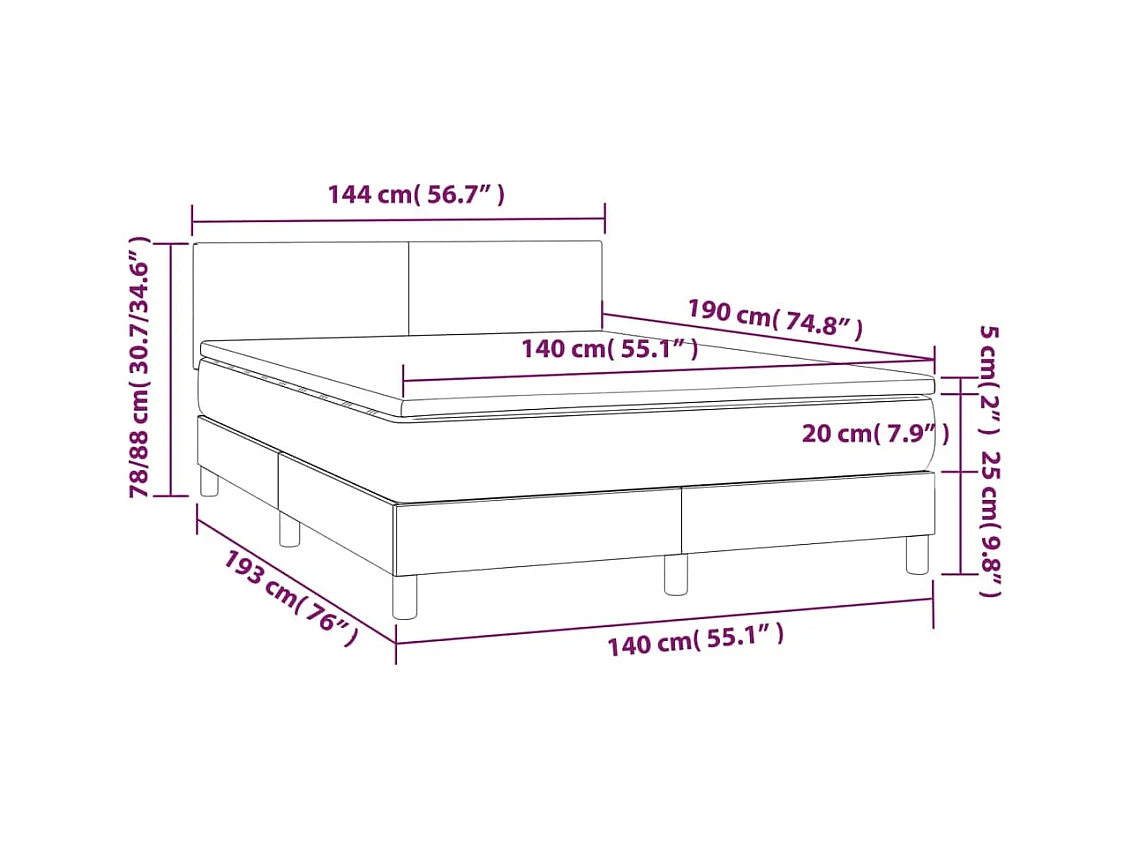 Boxspring met matras en LED stof lichtgrijs 140x190 cm