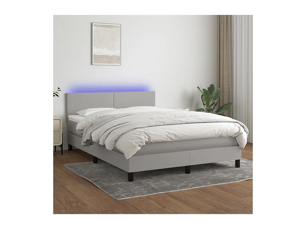 Sommier à lattes de lit et matelas et LED Gris clair 140x190 cm