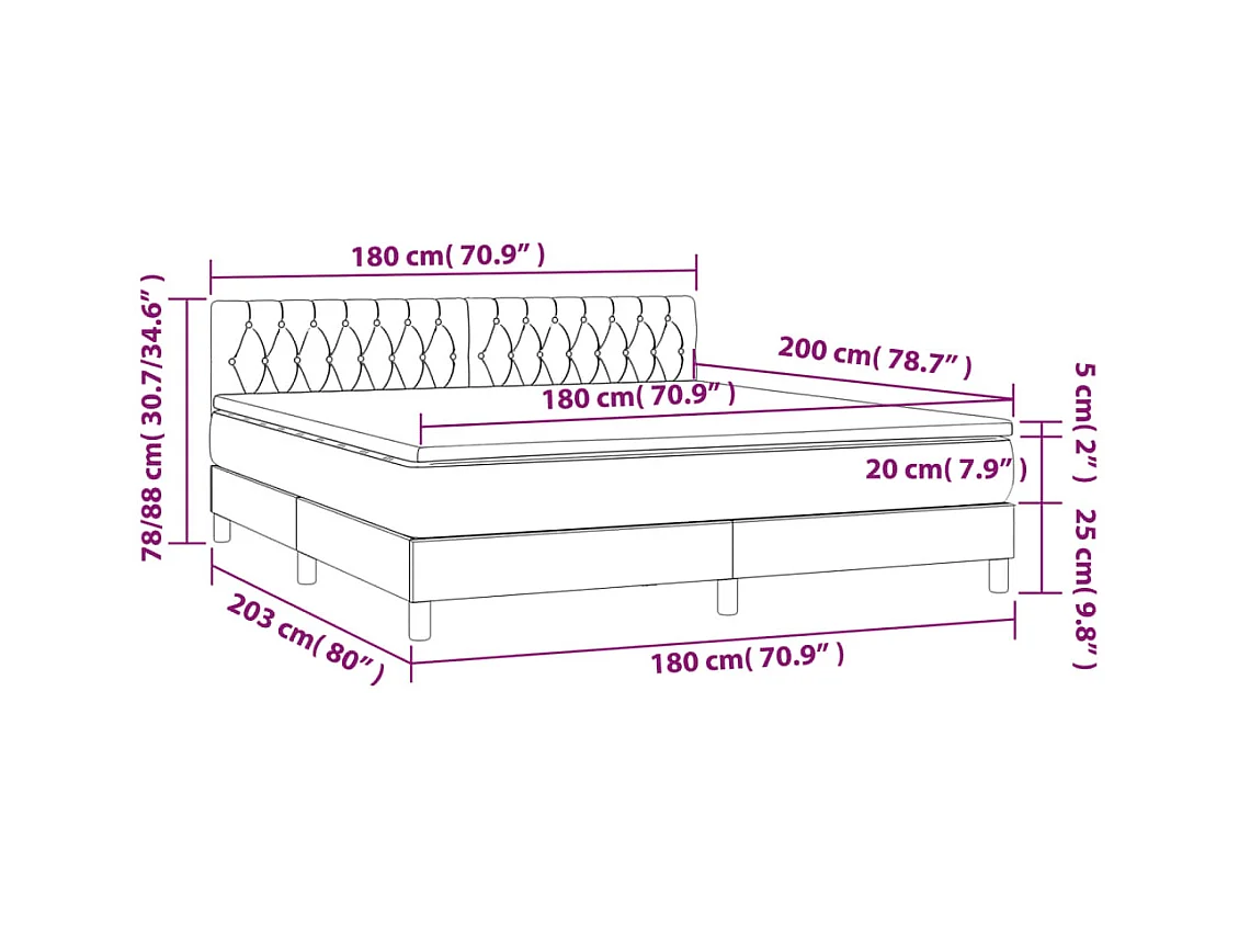 Boxspringbett mit Matratze Schwarz 180x200 cm Samt