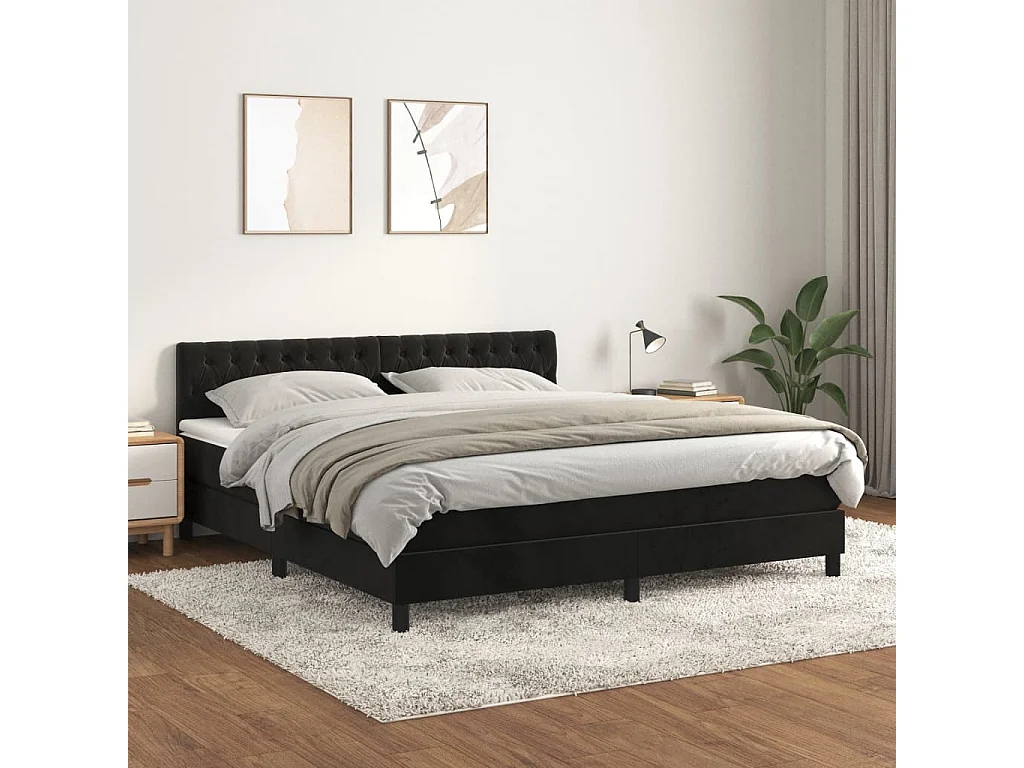 Boxspring met matras fluweel zwart 180x200 cm