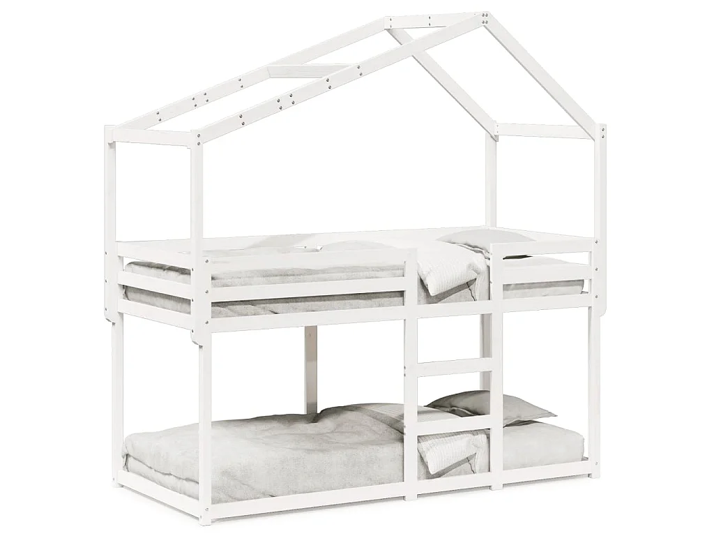 Etagenbett mit Dach Weiß 80x200 cm Massivholz Kiefer