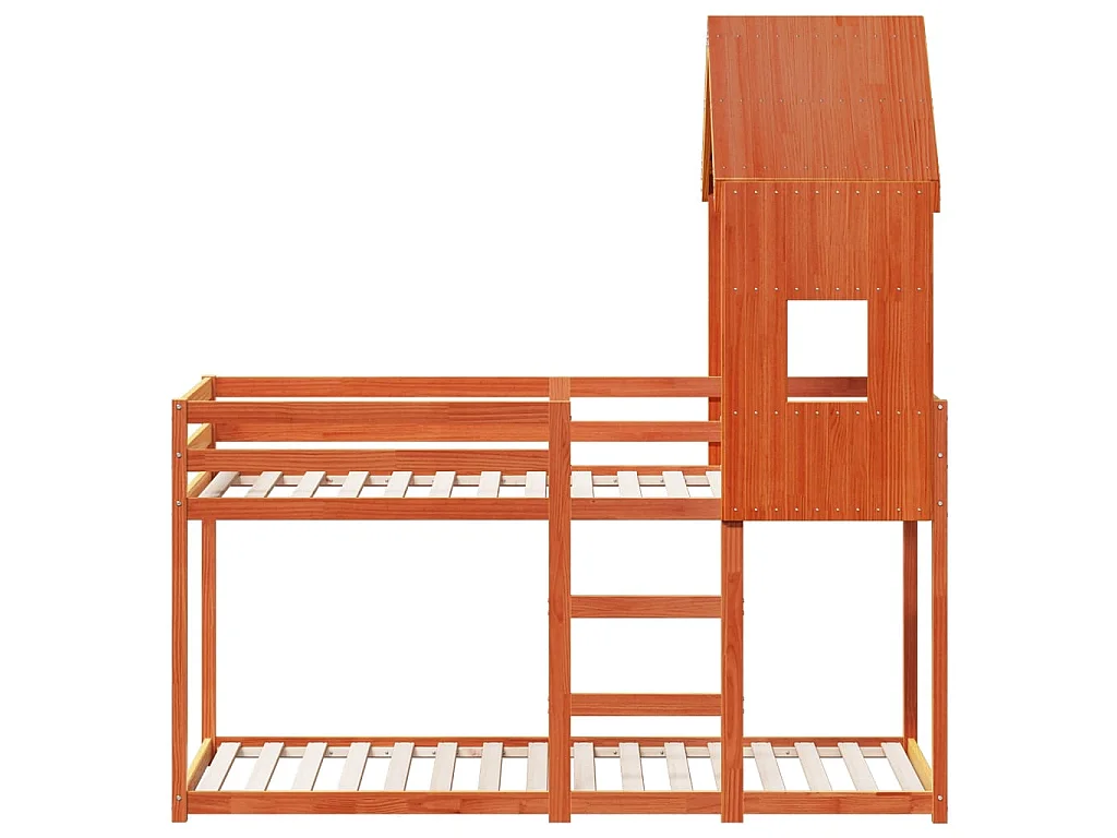 Etagenbett mit Dach Wachsbraun 90x200 cm Massivholz Kiefer