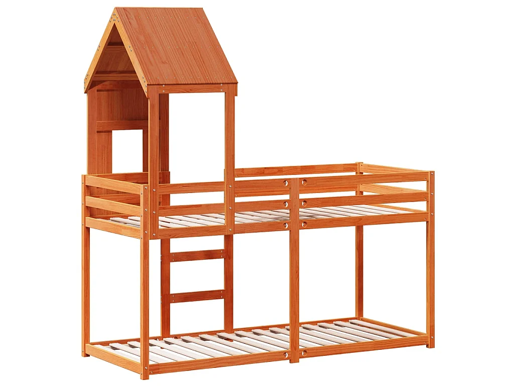 Etagenbett mit Dach Wachsbraun 90x200 cm Massivholz Kiefer
