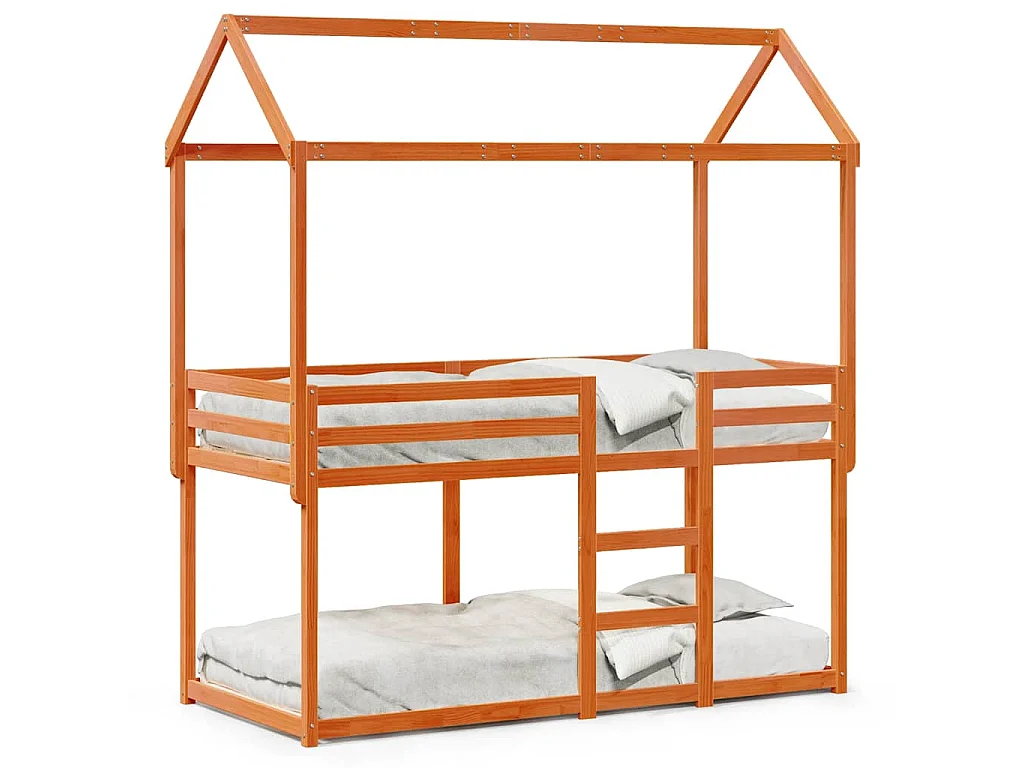 Etagenbett mit Dach Wachsbraun 90x200 cm Massivholz Kiefer