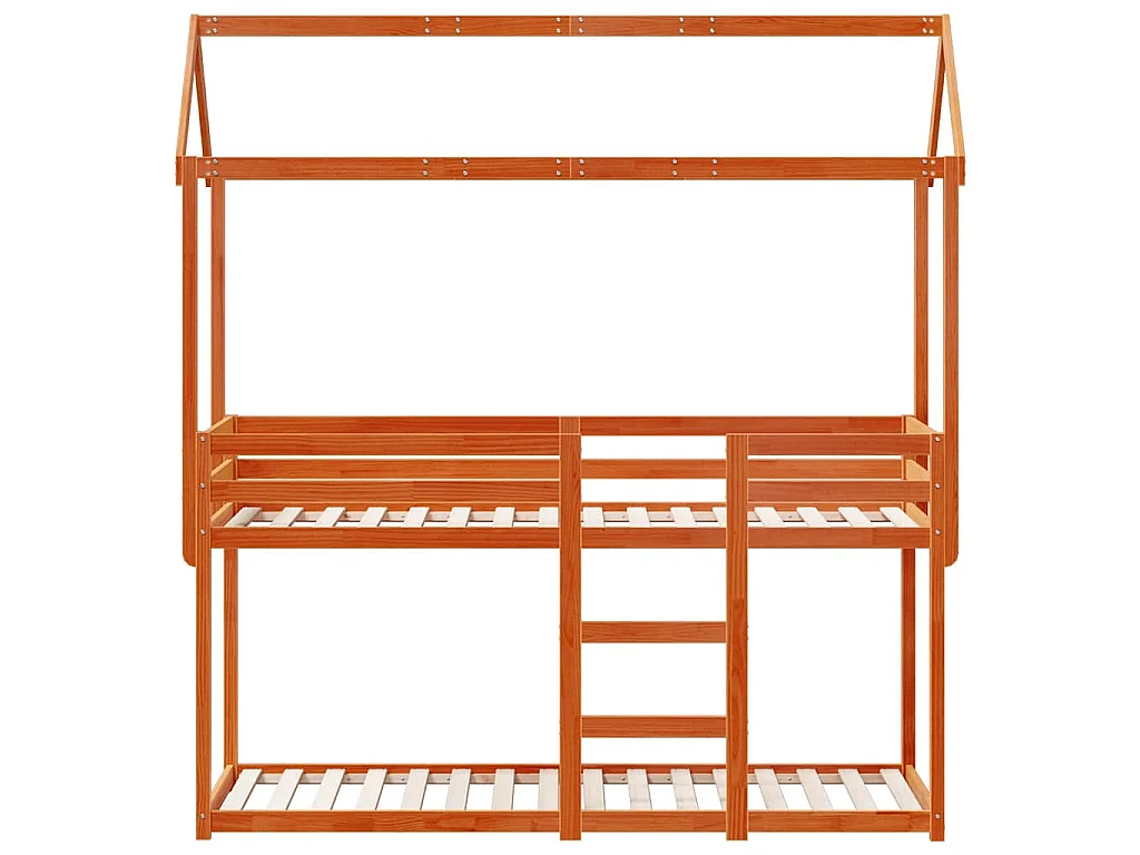 Etagenbett mit Dach Wachsbraun 90x200 cm Massivholz Kiefer