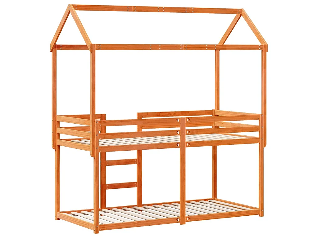 Etagenbett mit Dach Wachsbraun 90x200 cm Massivholz Kiefer