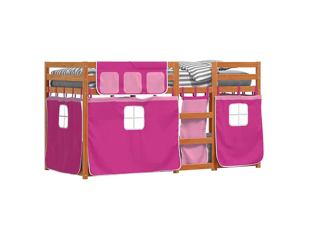 Stapelbed met gordijnen 90x200 cm grenenhout roze