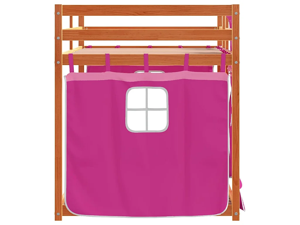 Stapelbed met gordijnen 90x200 cm grenenhout roze