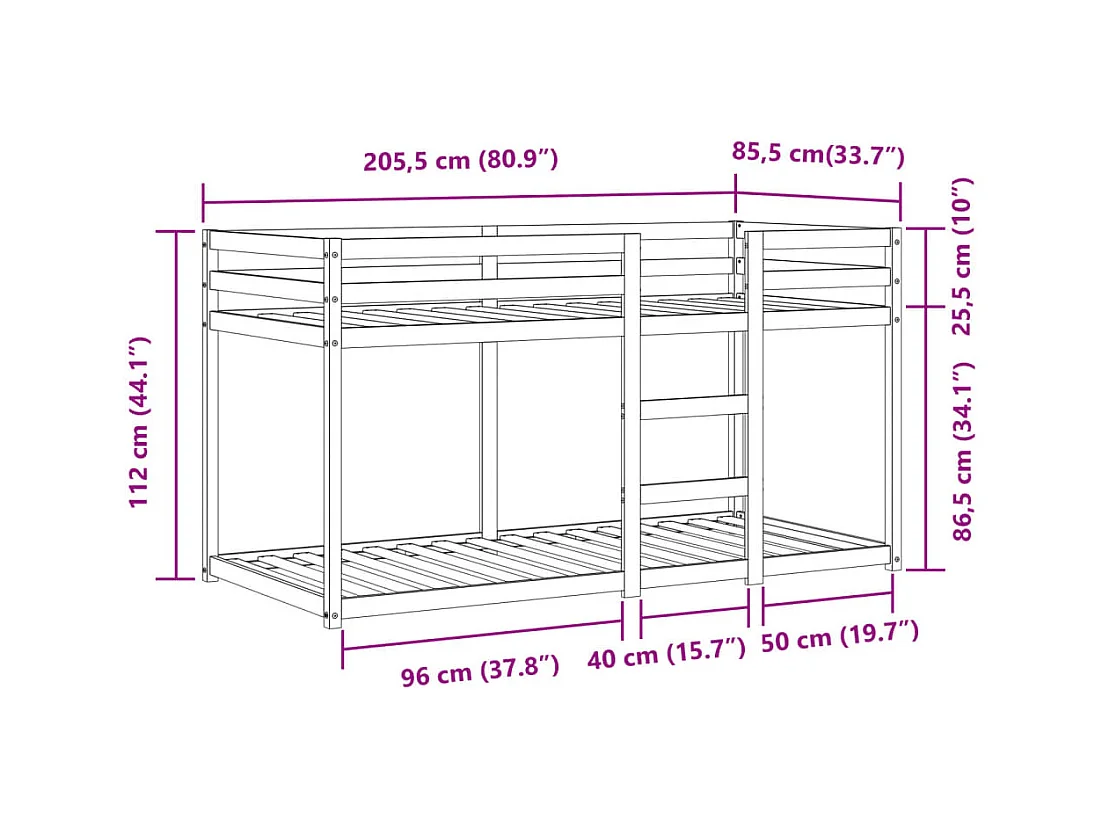 Lit superposé sans matelas 80x200 cm bois de pin massif