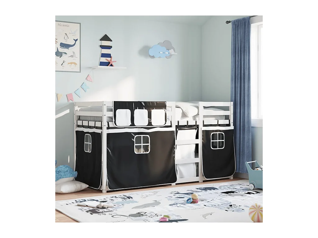 Letto a Castello senza Materasso Bianco e Nero 80x200cm in Pino