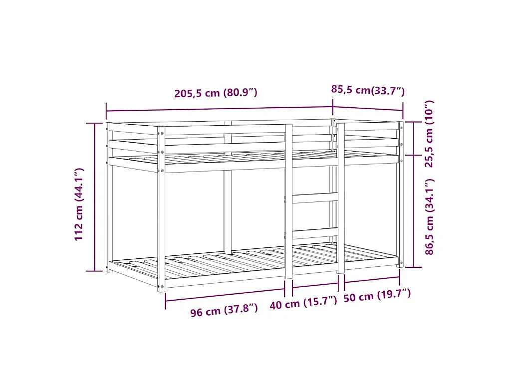 Lit superposé sans matelas 80x200 cm bois de pin massif