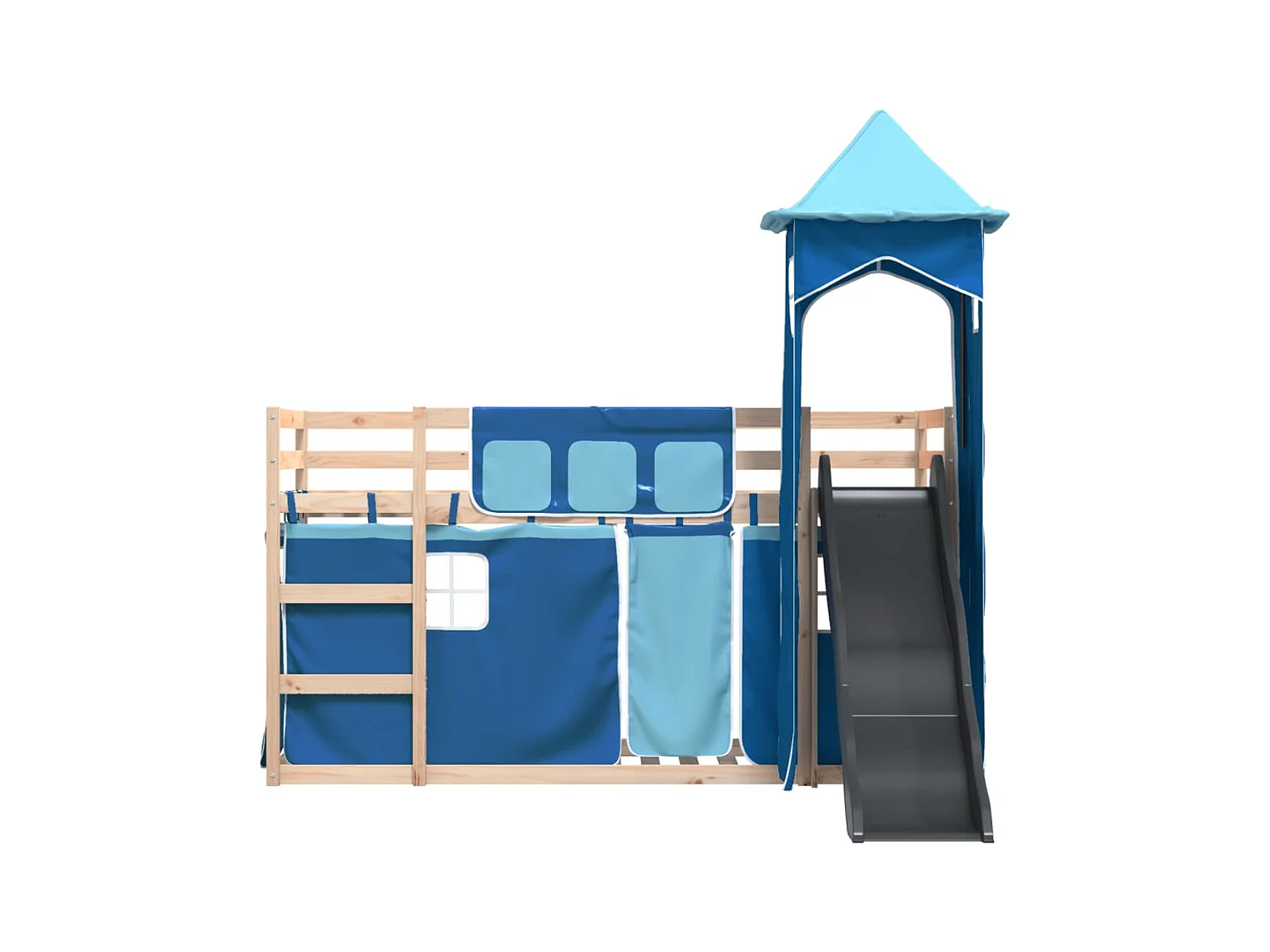 Etagenbett mit Rutsche und Gardinen Blau 80x200 cm