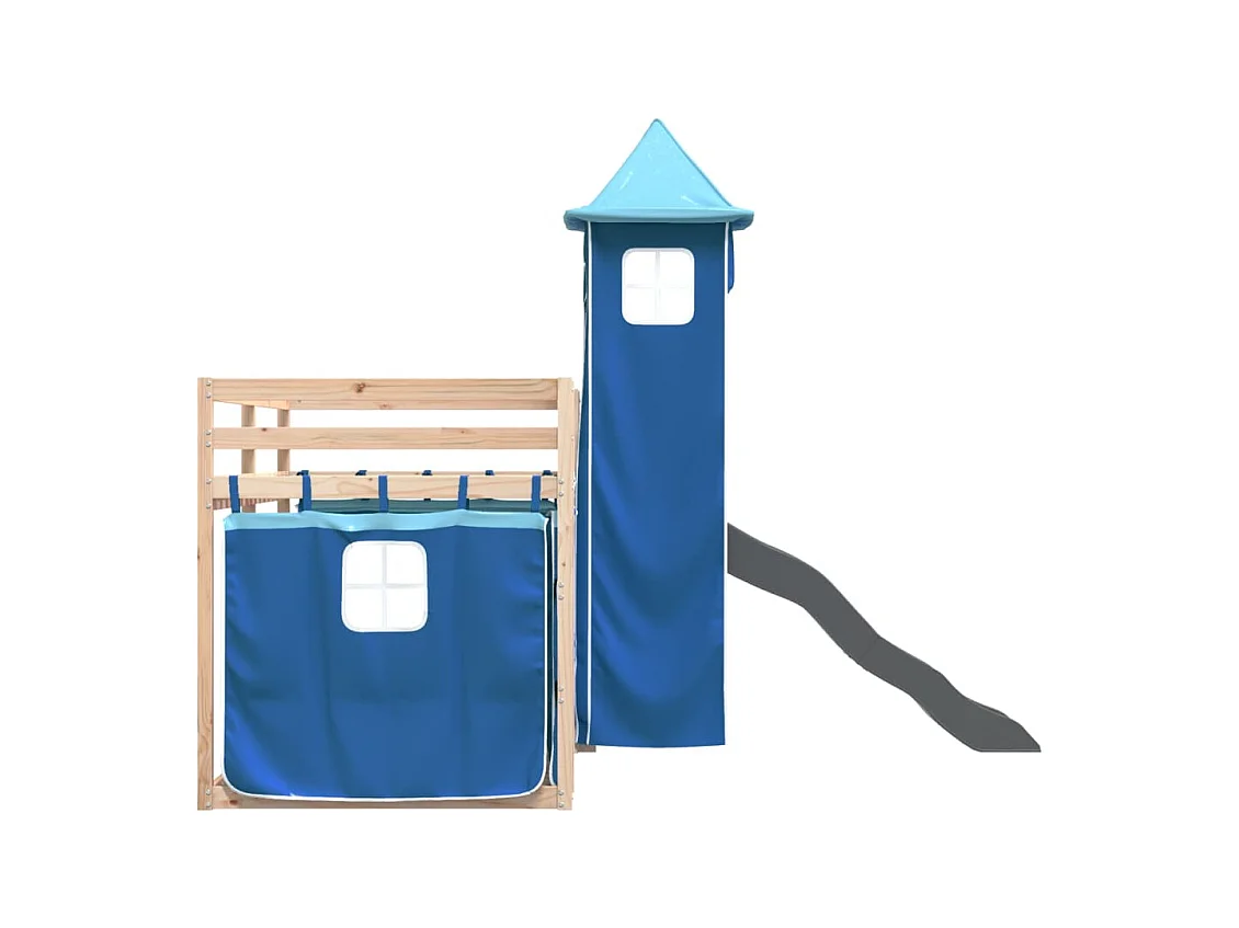 Etagenbett mit Rutsche und Gardinen Blau 80x200 cm