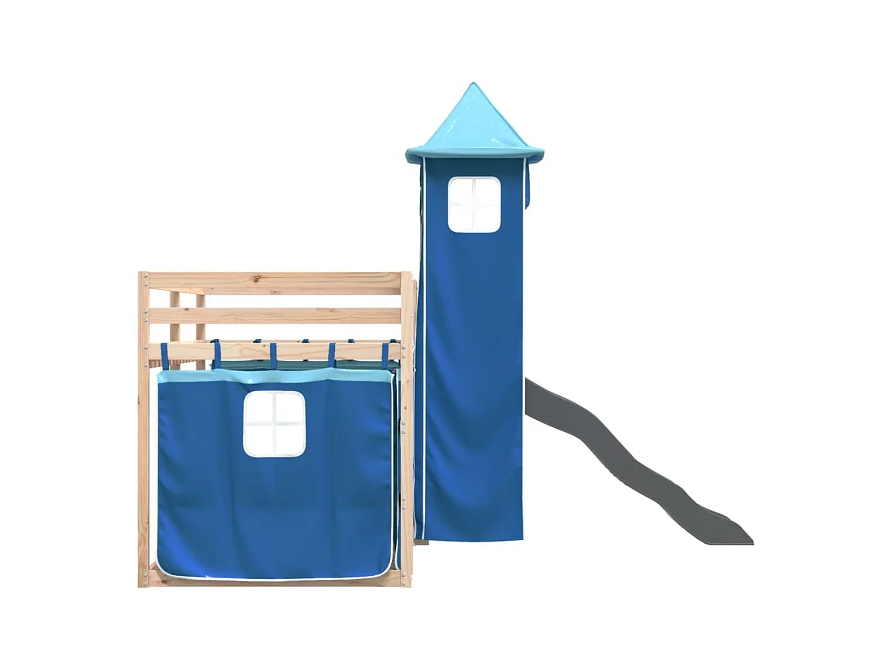 Etagenbett mit Rutsche und Gardinen Blau 80x200 cm