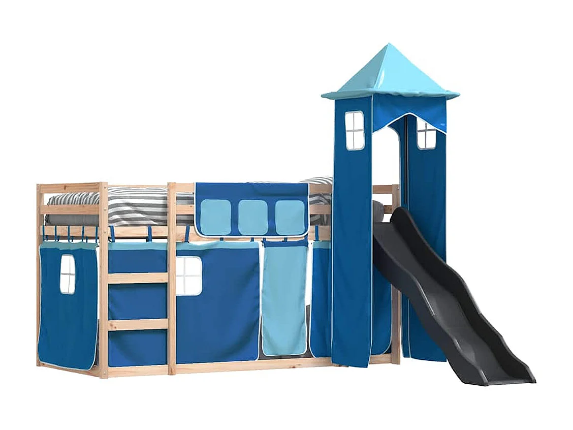 Lit superposé sans matelas avec toboggan et rideaux 80x200 cm