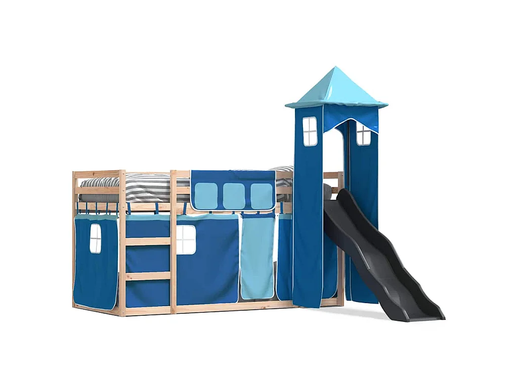 Lit superposé sans matelas avec toboggan et rideaux 80x200 cm