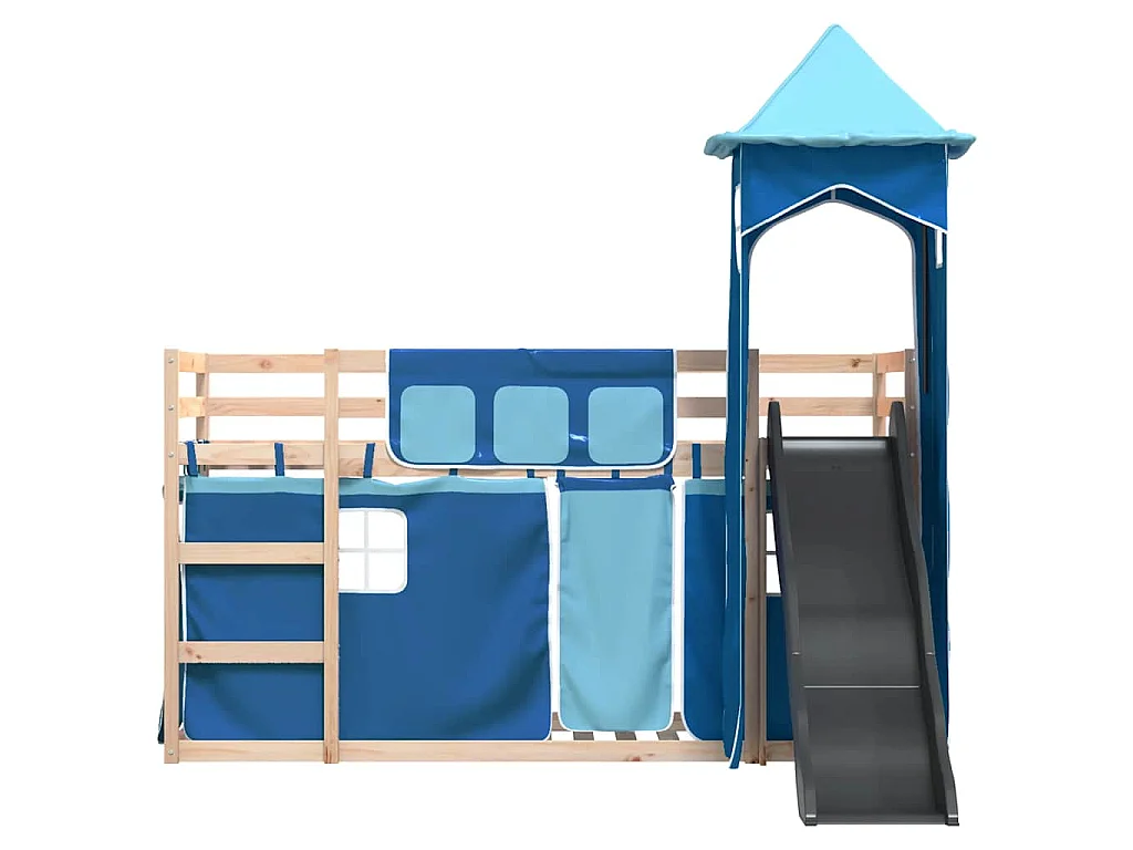 Lit superposé sans matelas avec toboggan et rideaux 80x200 cm